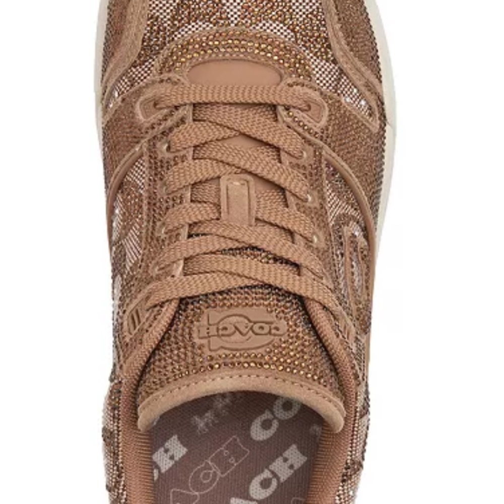Coach Women’s Glitter Signature C Court Sneaker in Rose Gold-Tan - Picture 3 of 4